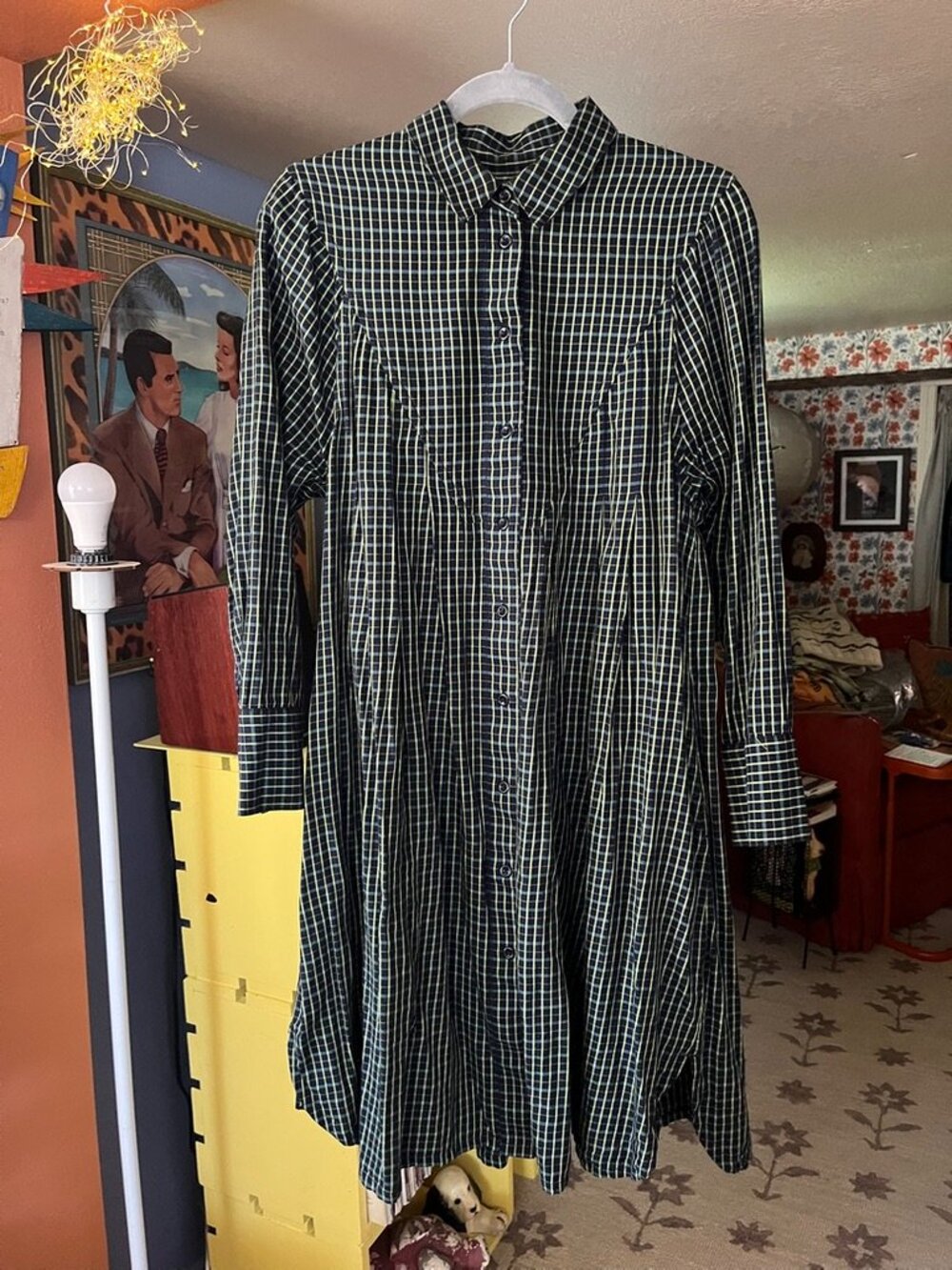Toast Pleat Front Plaid Shirt Dress GUC Altered UK 10 US 6 Oversized 100% Cotton